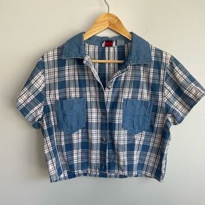 Blue Plaid Cropped Shirt